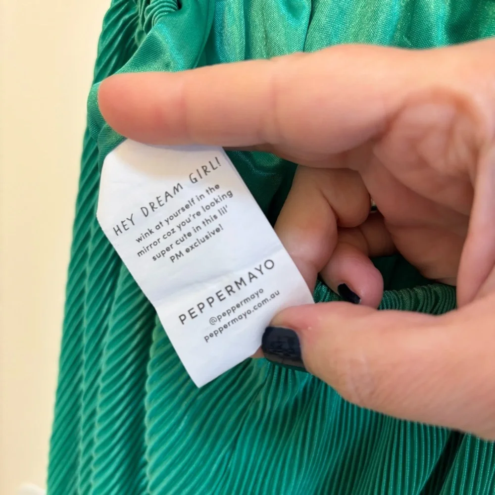 Peppermayo Muse Plisse Pants Size 8 Jade Green Disco Summer Artsy Festival Flowy - Picture 6 of 10